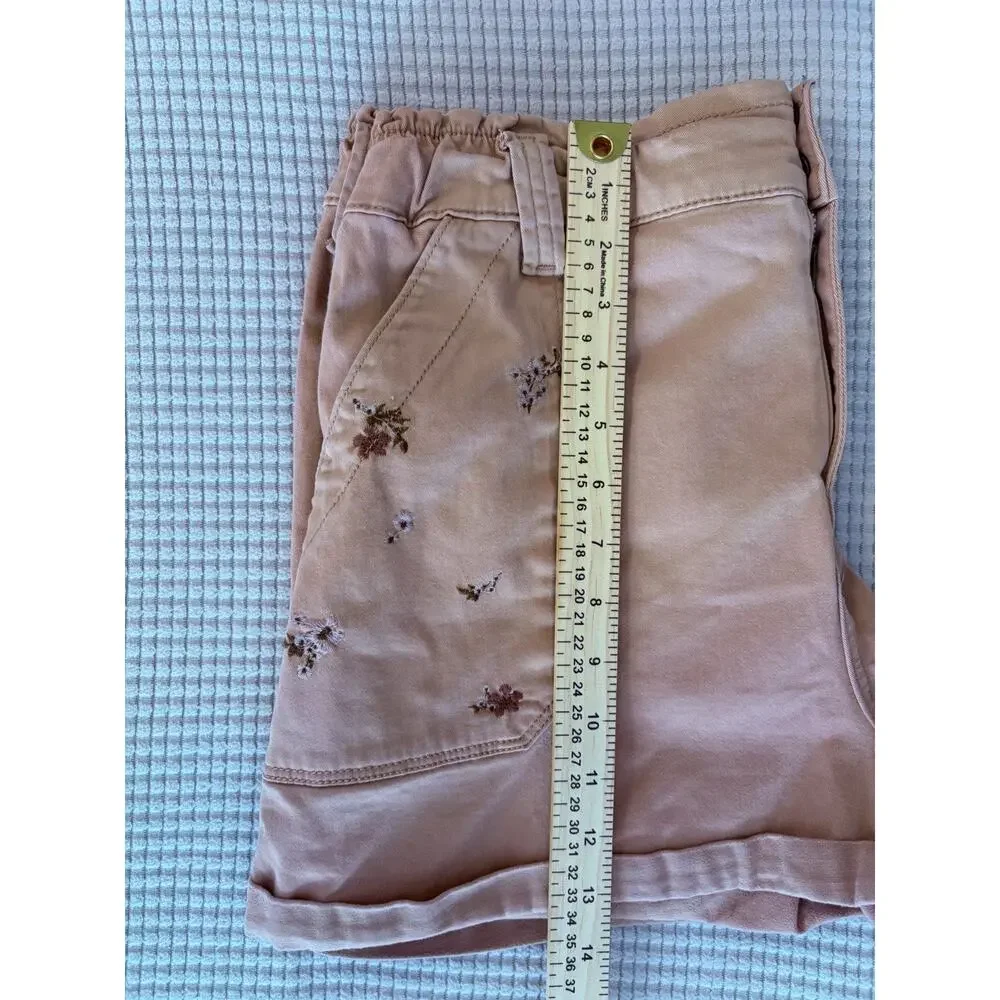 Arizona Jean Co Paperbag Waist Shorts Women's Size 15 Peach Floral Embroidered